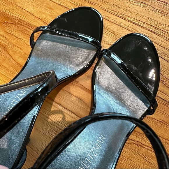 Stuart Weitzman Black Patent Leather Nudistsong Women’s Stiletto Heeled Sandals - Picture 11 of 13